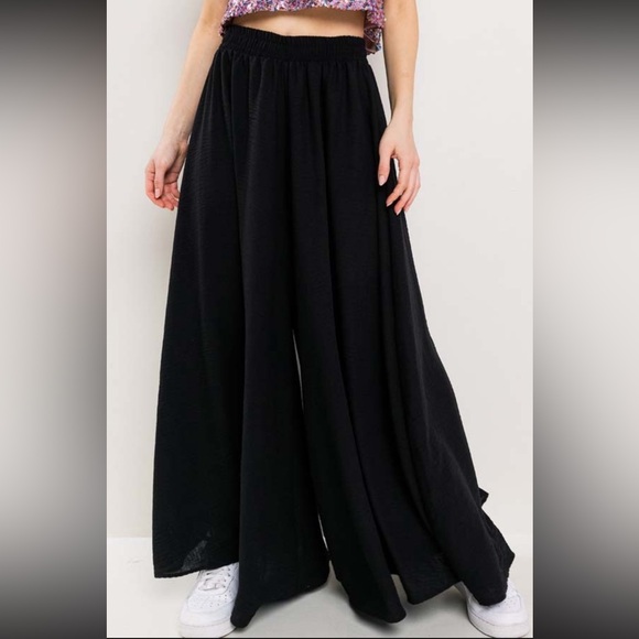 Boho Black Wide-Leg Women's Pants - Picture 1 of 3